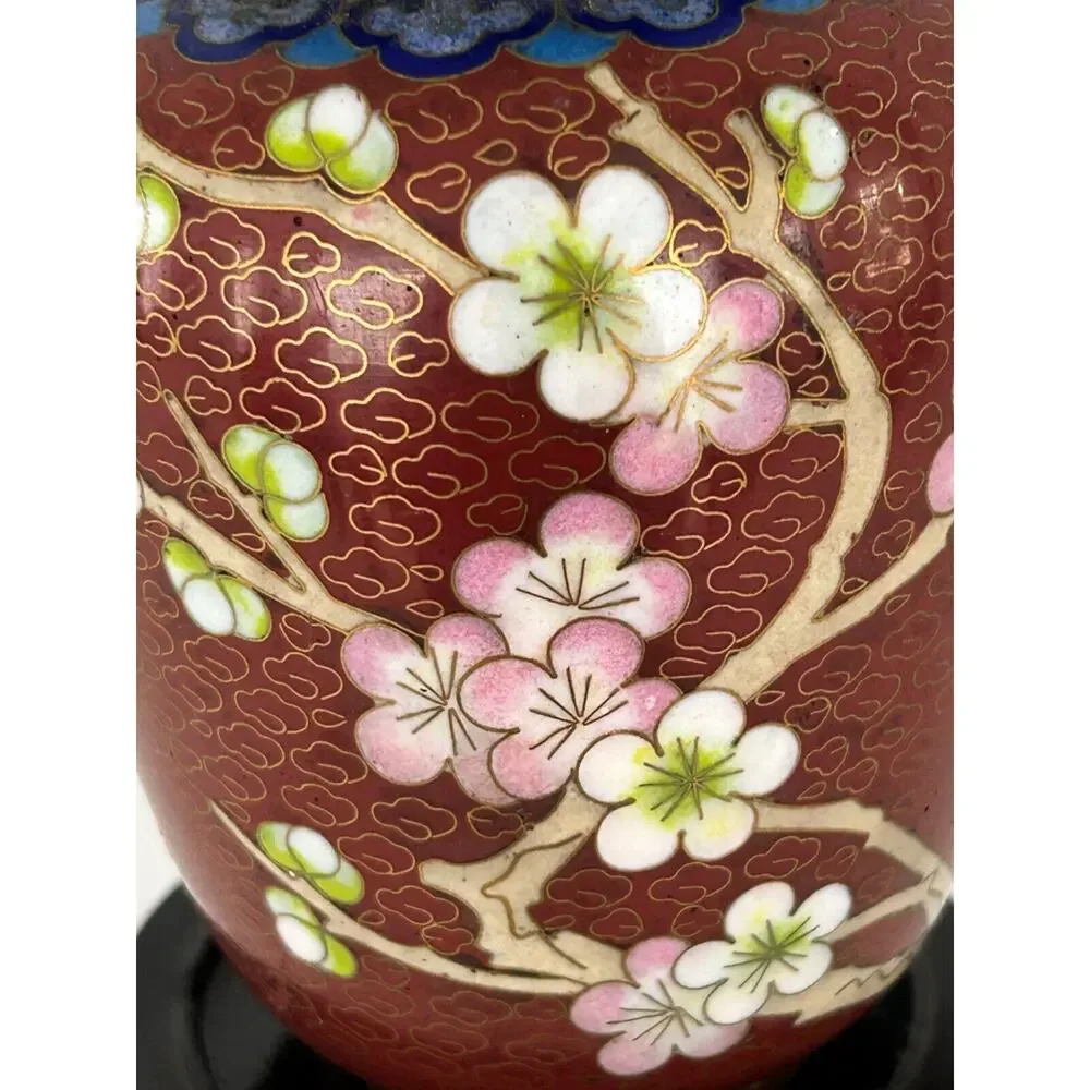 Vintage Chinese Cloisonne Baluster Urn Jar / Cover 6 